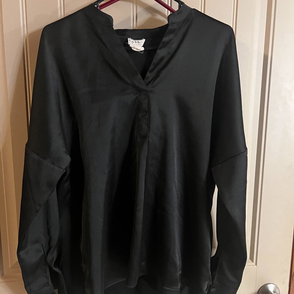large black satin L sleeve shirt